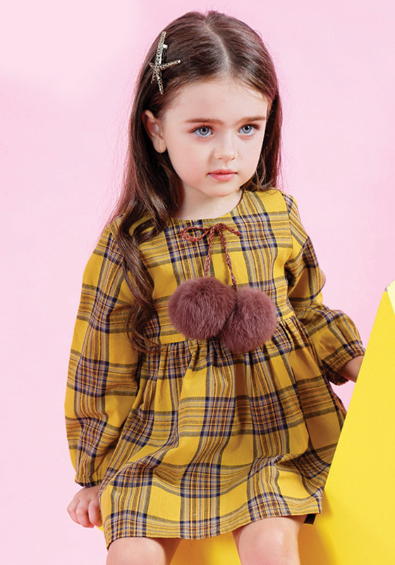 Molly Plaid Fur Ball Dress Molly Plaid Fur Ball Dress