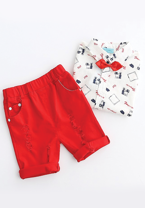 Flowers Print 2 pcs with Red bow Flowers Print 2 pcs with Red bow