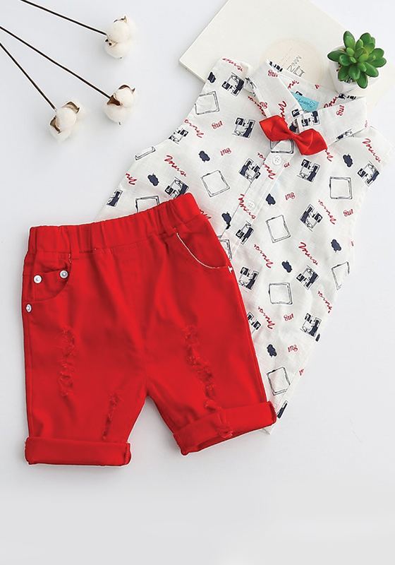 Flowers Print 2 pcs with Red bow Flowers Print 2 pcs with Red bow