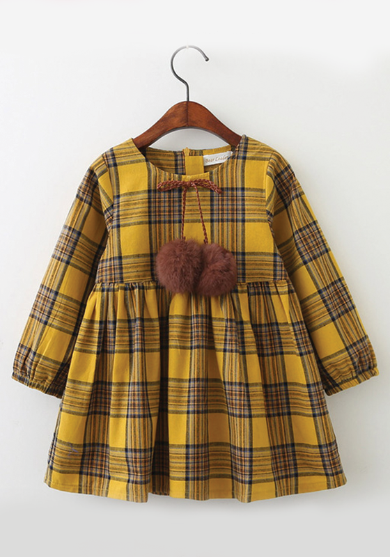 Katti Plaid Fur Ball Dress Katti Plaid Fur Ball Dress