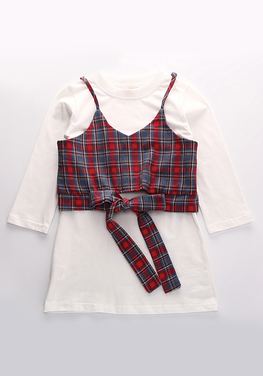 Plaid Vest & Dress 2Pcs