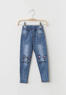 Cat Design Denim Pants