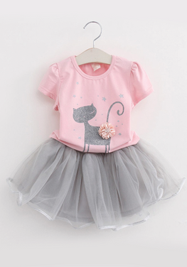 kitten Print Voile Design Dress