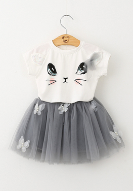 Kitten Print T-Shirts & Net Veil