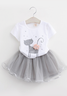 kitten Print Voile Design Dress