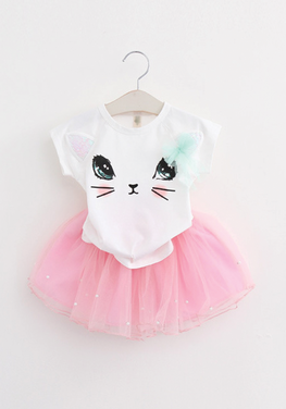 Kitten Print T-Shirts & Net Veil