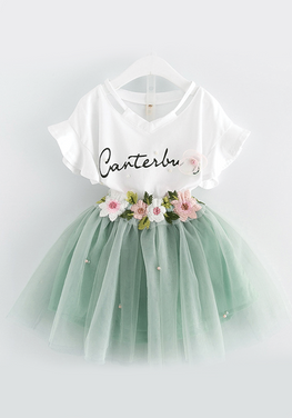 T-shirt & Flowers Ball Gown Dress