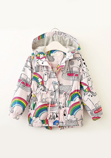 Bird & Flowers Print Hooded Jacket