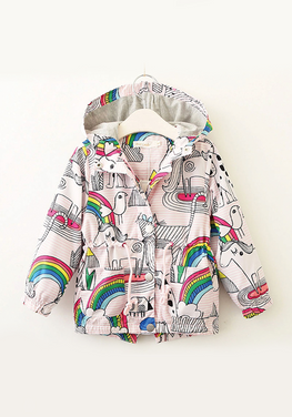 Bird & Flowers Print Hooded Jacket